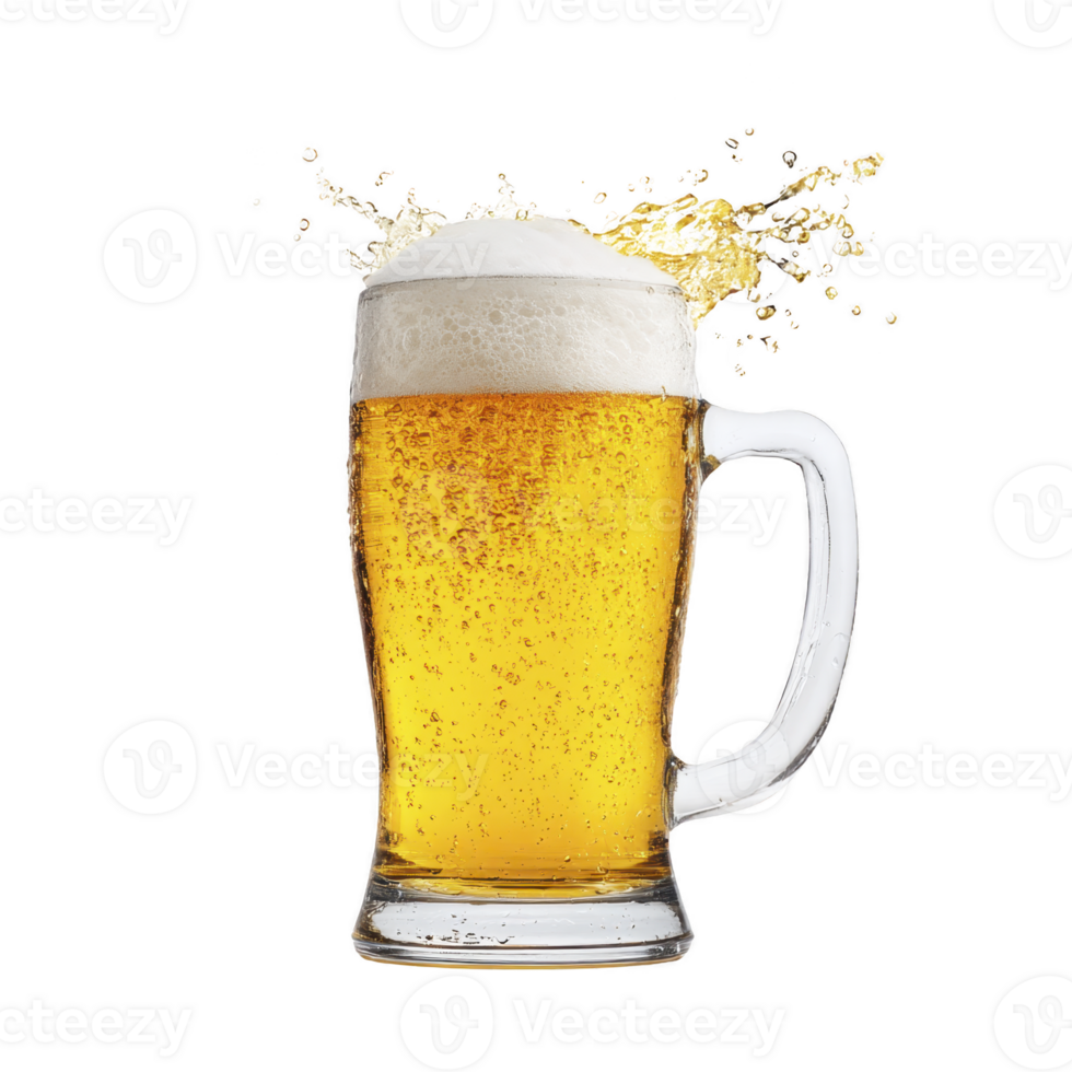 Frothy glass of beer with bubbles rising and foam spilling over top, creating refreshing and lively scene png