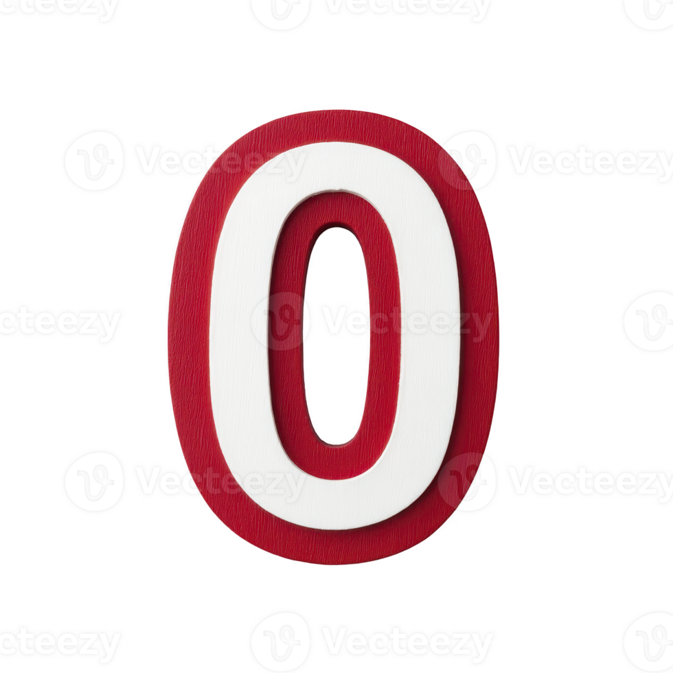 Image features bold, three dimensional number zero with red and white color scheme, set against plain transparency background. design is simple yet striking, emphasizing contrast between colors png