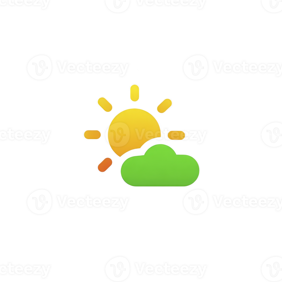 Bright sun partially covered by green cloud symbolizes partly cloudy weather, conveying cheerful and mild atmosphere png