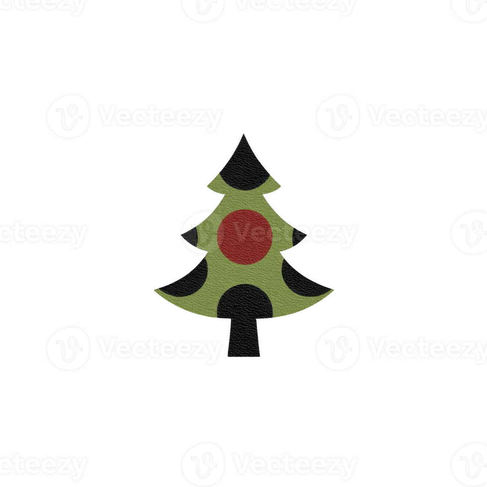 Stylized Christmas tree illustration features green tree with black and red circular decorations, creating festive and modern design png
