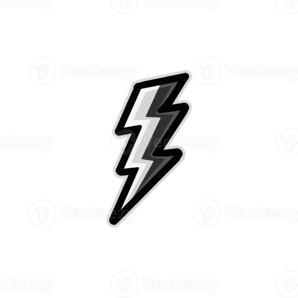 Black and white lightning bolt icon with bold, dynamic design, symbolizing energy and power. sharp edges and contrasting colors create striking visual impact png