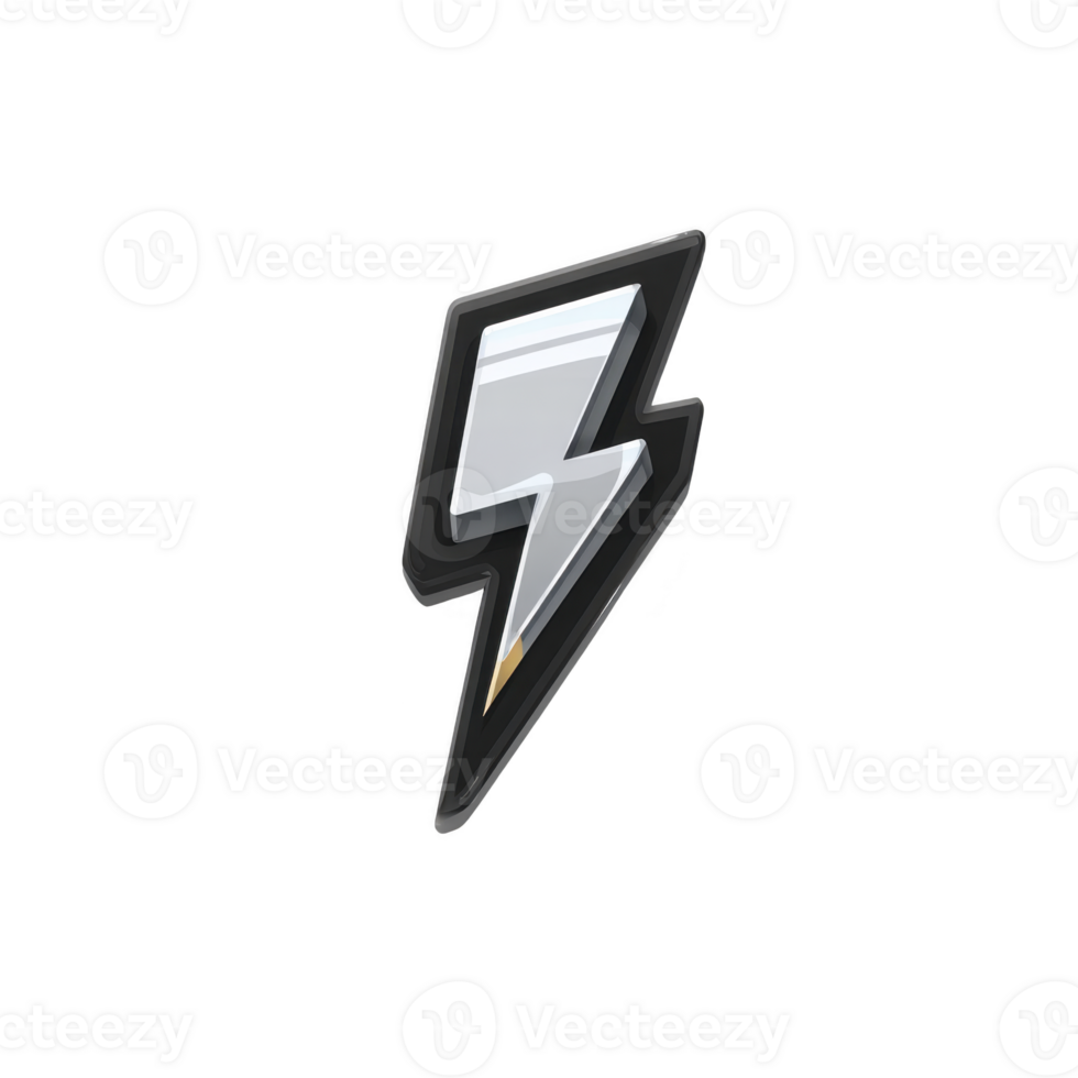 Shiny silver lightning bolt icon with black outline, symbolizing energy and power. design is sleek and modern, often used to represent electricity or speed png