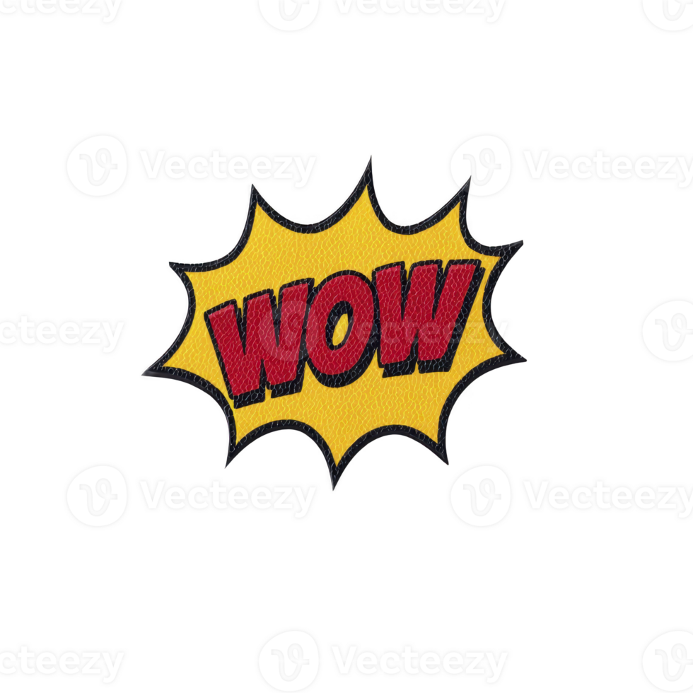 Vibrant comic style speech bubble with word WOW in bold red letters on yellow background, conveying excitement and surprise png