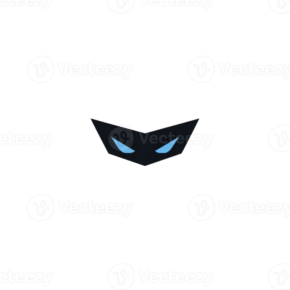 Minimalist black mask with sharp angles and blue eyes creates mysterious and intriguing design. simple yet striking illustration evokes sense of stealth and secrecy png