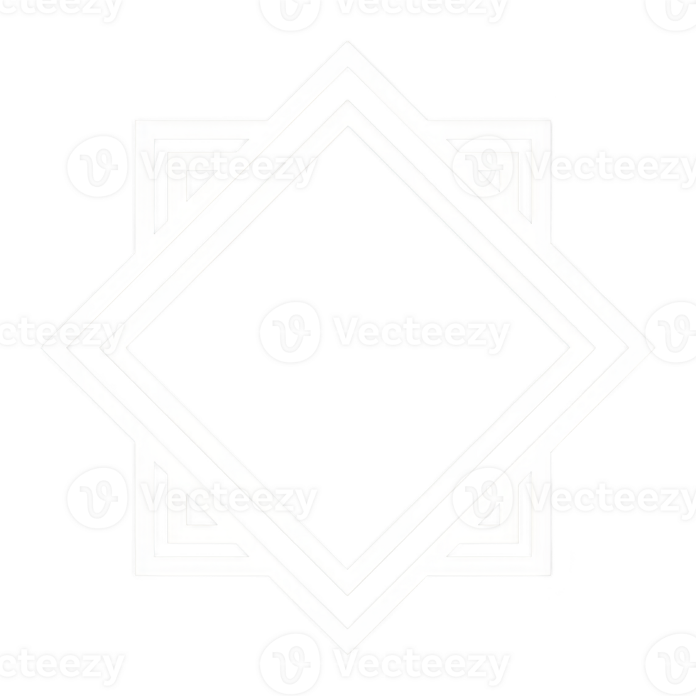 Geometric design featuring white diamond shape with layered borders on transparency background, creating striking contrast. symmetrical pattern is visually captivating png