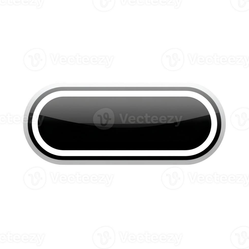 Sleek, glossy black button with metallic border, featuring modern and minimalist design, perfect for digital interfaces or web design elements png