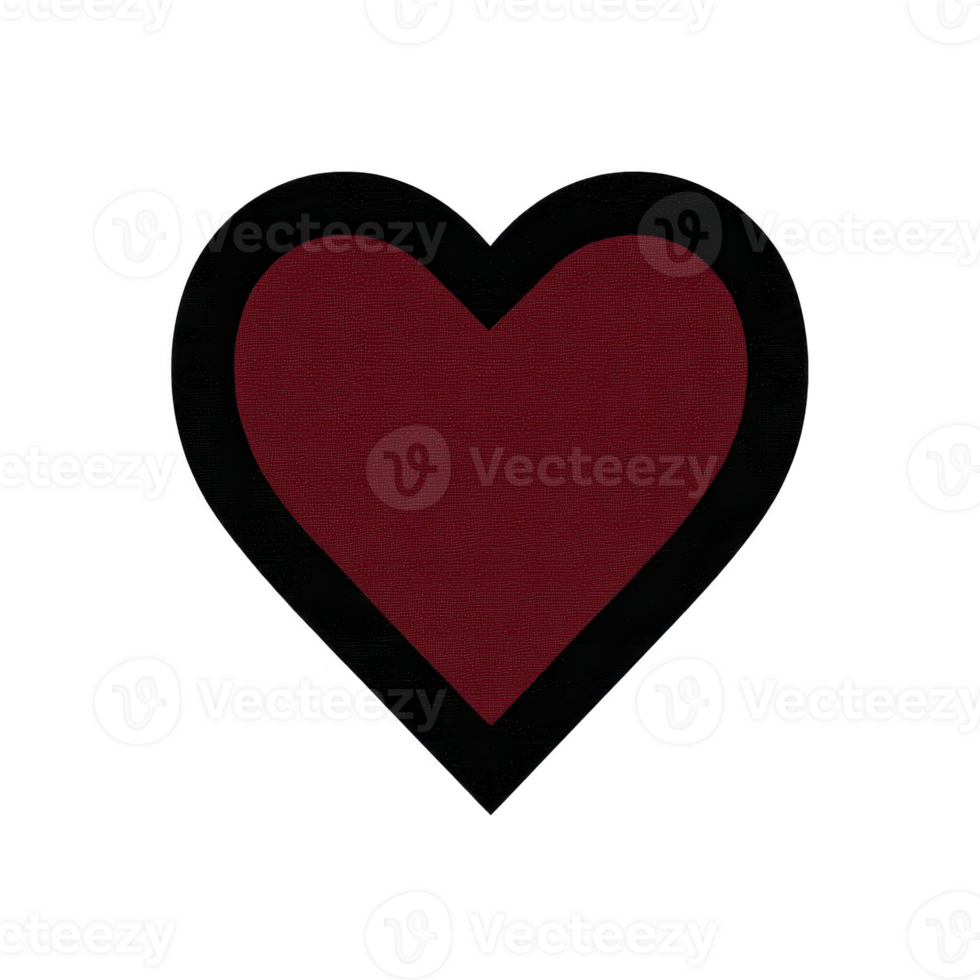Dark red heart with black outline symbolizes love and affection. simple design conveys warmth and emotion, making it ideal for romantic themes or heartfelt messages png