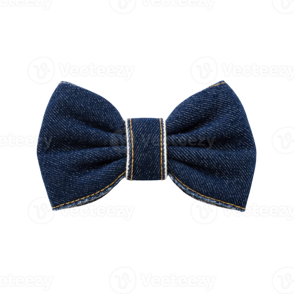 Stylish denim bow tie with visible stitching, perfect for adding casual yet sophisticated touch to any outfit. deep blue fabric and classic design make it versatile for various occasions png
