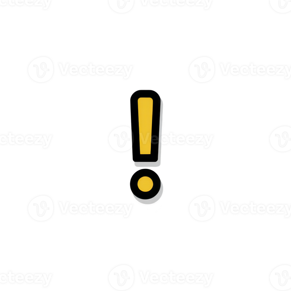 Yellow exclamation mark with black outline and shadow on transparency background conveys urgency or importance png
