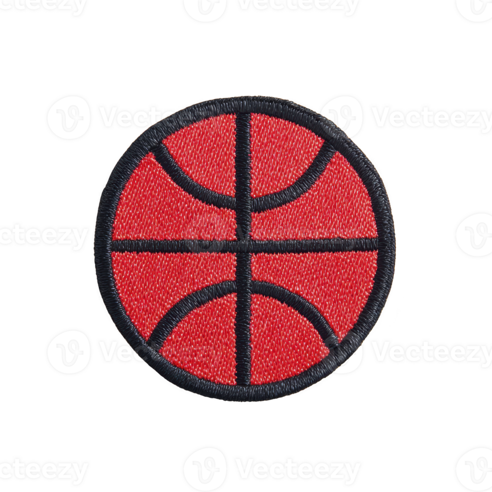 Red embroidered basketball patch with black outlines, showcasing simple and bold design. Perfect for sports enthusiasts or as accessory for clothing and bags png
