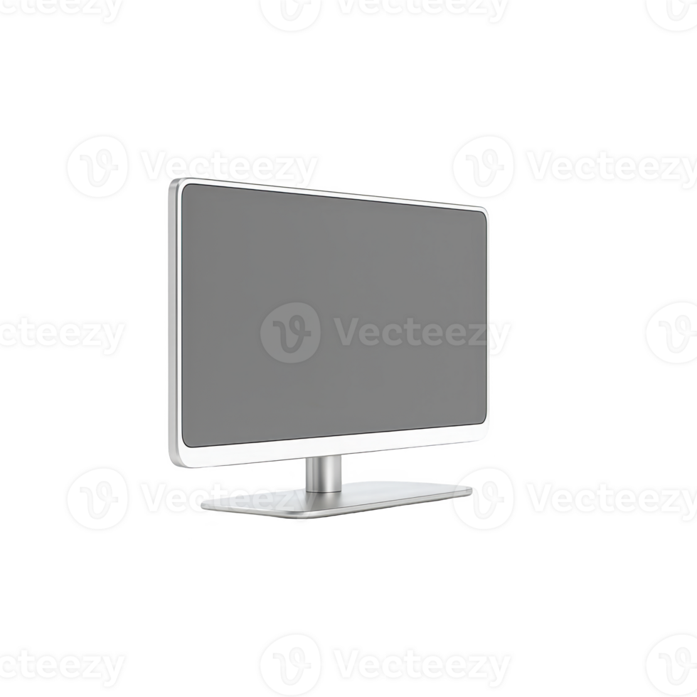 Sleek, modern computer monitor with silver frame and flat screen design, isolated on transparency background. Ideal for office or home use, it offers minimalist aesthetic png
