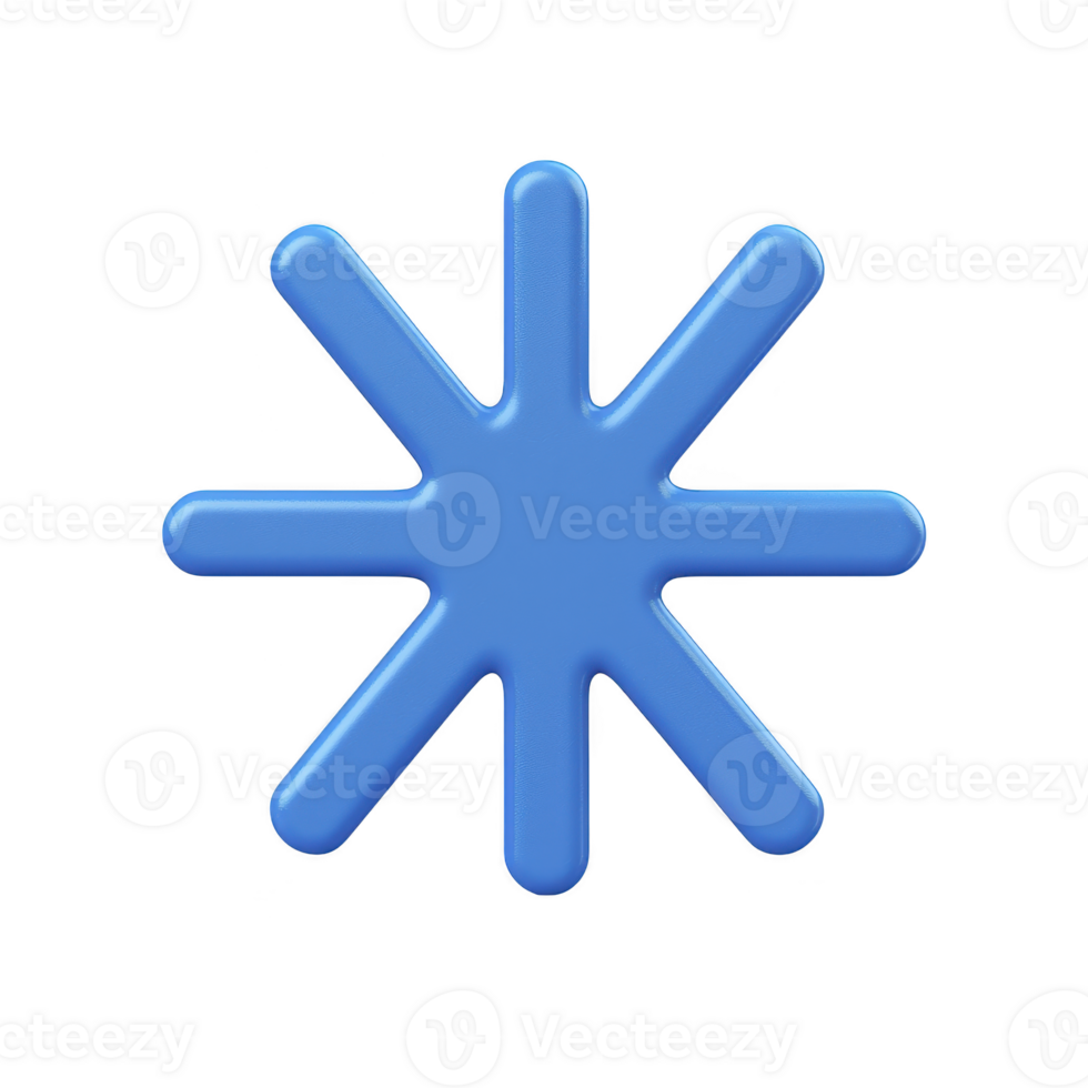 Blue, eight pointed star symbol with glossy finish is centered on transparent background, conveying modern and minimalist design png