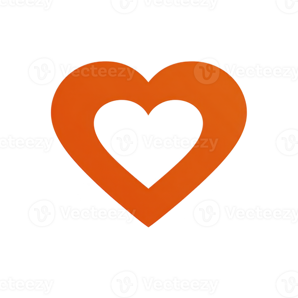 Orange heart symbol with hollow center, representing love and affection. simple design is bold and eye catching, suitable for various creative projects png