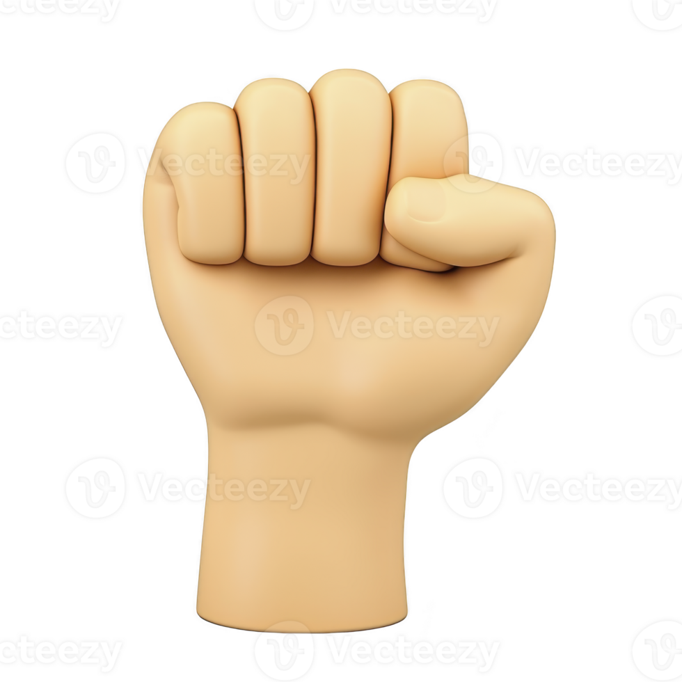 3D illustration of clenched fist emoji, symbolizing strength and solidarity. hand is depicted in neutral skin tone, with smooth, cartoon like style png