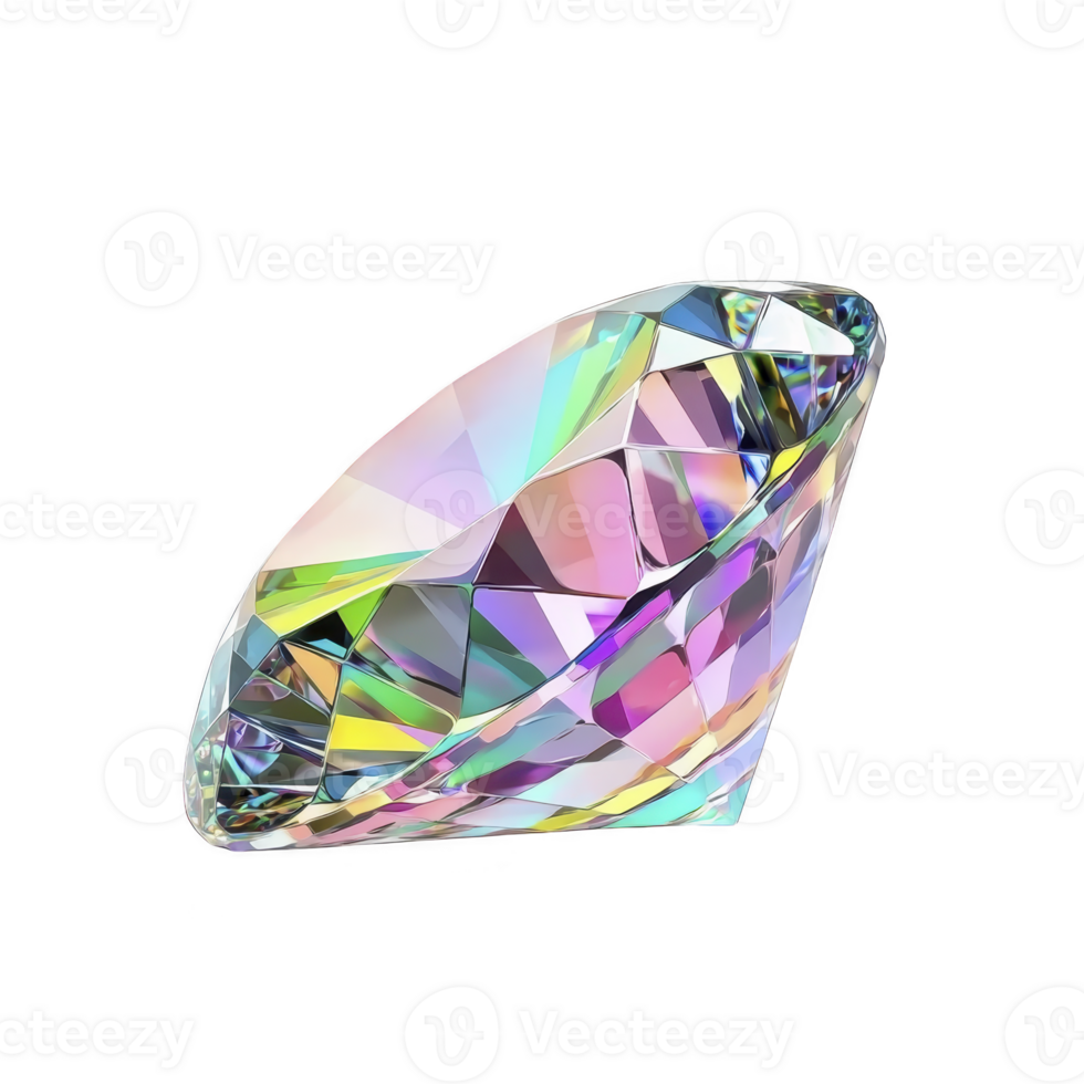Colorful, multifaceted gemstone with prism effect reflects vibrant hues, creating dazzling display of light and color. gem intricate cuts enhance its brilliance and sparkle png