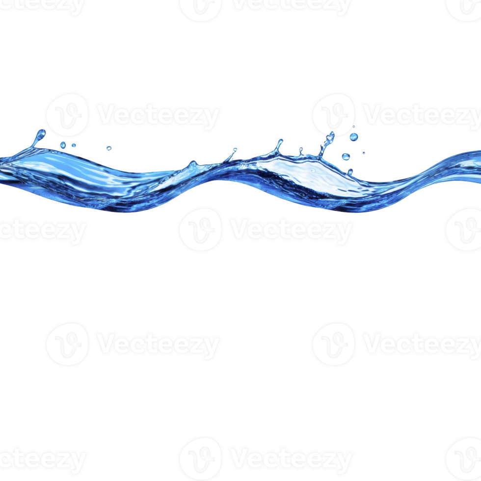 Dynamic splash of clear blue water gracefully arcs across transparency background, capturing fluid motion and energy of liquid. image conveys freshness and vitality png