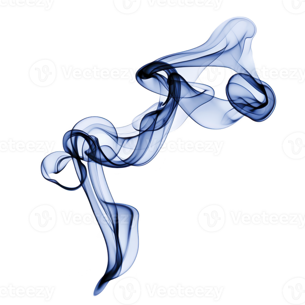 Swirling, abstract blue smoke pattern on transparency background creates sense of fluidity and motion. intricate curves and translucent layers evoke feeling of mystery and elegance png