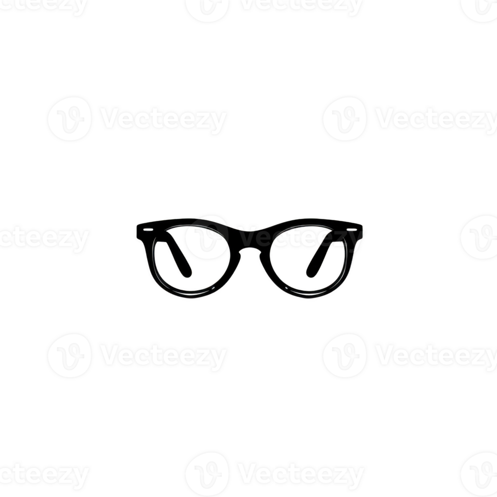 Simple black silhouette of eyeglasses with round lenses and classic frame design, isolated on transparency background. minimalist style conveys modern and clean aesthetic png