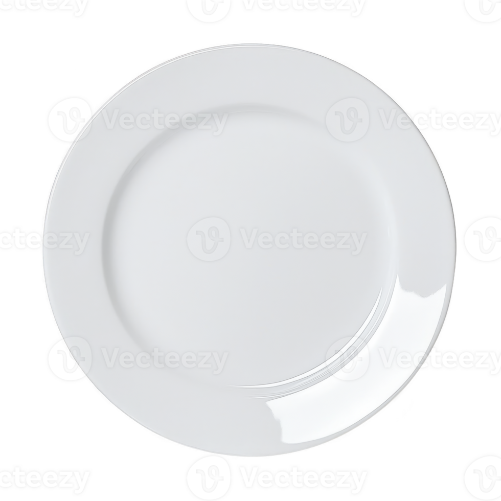 Plain white ceramic plate with glossy finish is shown against transparency background. simple design and clean surface make it ideal for serving various dishes png