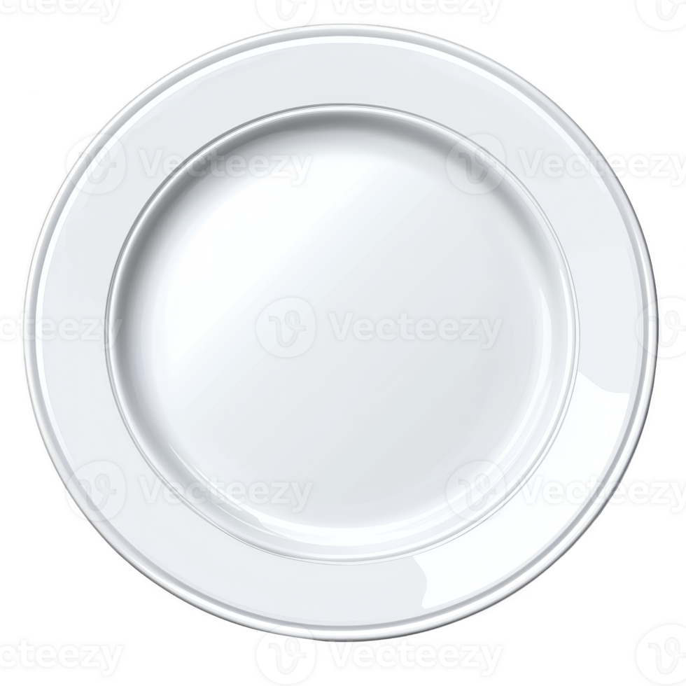 Simple white ceramic plate with glossy finish, viewed from above, isolated on transparency background. plate clean and minimalist design makes it ideal for various dining settings png