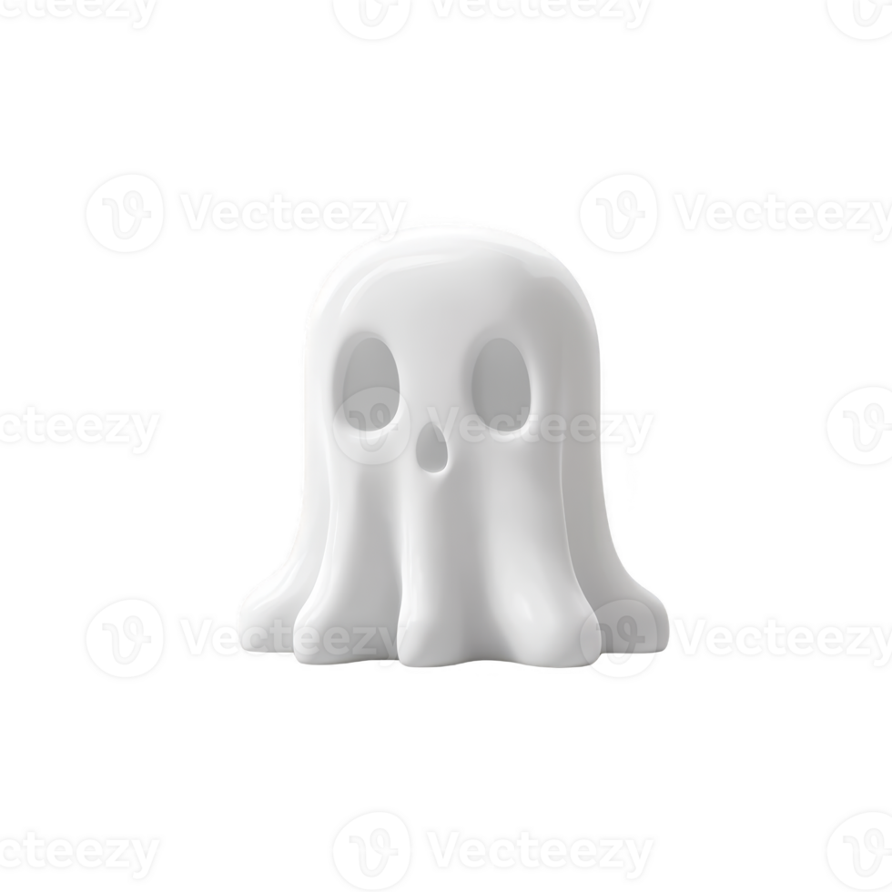 Cute, white ghost figurine with smooth, glossy finish and hollow eyes and mouth, resembling playful Halloween decoration. ghost appears to be floating with whimsical expression png