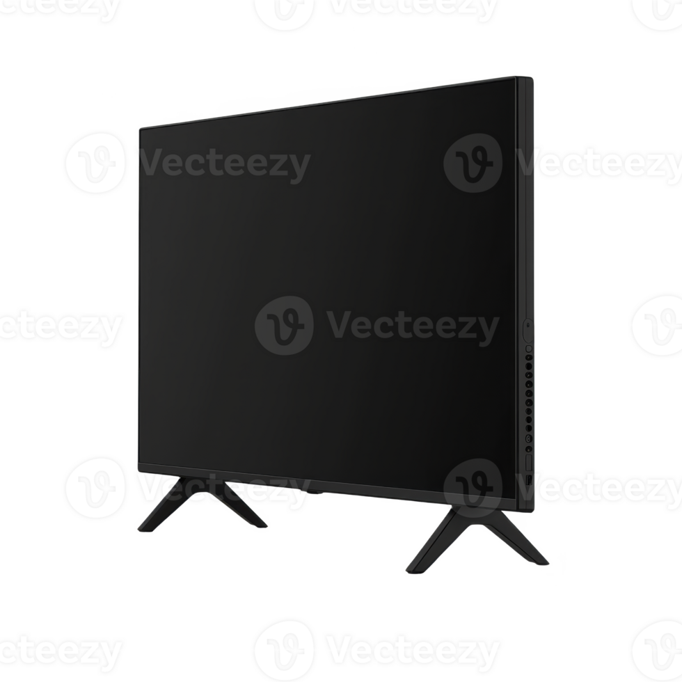 Sleek, modern flat screen television with minimalist design, featuring thin bezel and dual stand legs, perfect for contemporary living spaces png