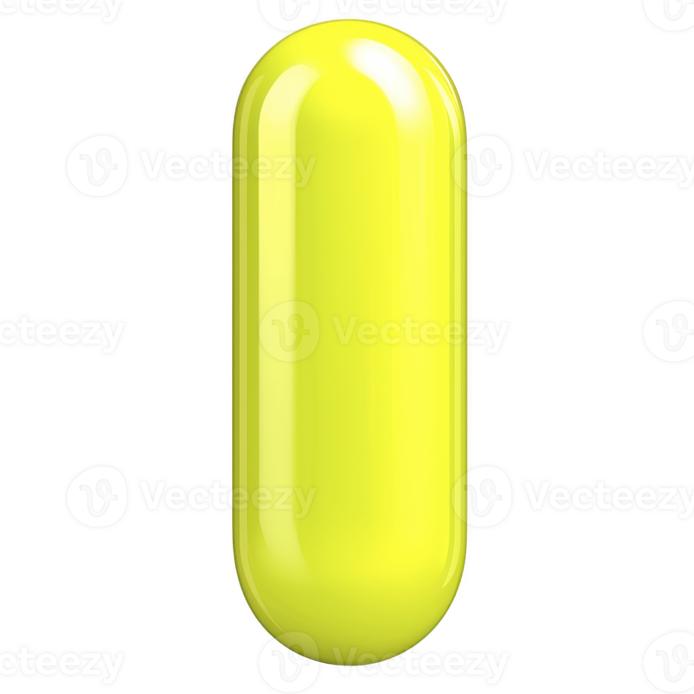 Bright yellow capsule shaped object with glossy finish, isolated on transparency background. smooth surface and vibrant color make it visually striking png