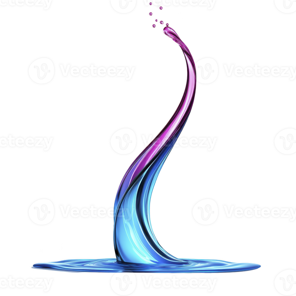 Vibrant, abstract splash of water with twisting, colorful gradient of blue and purple, creating dynamic and fluid motion. image conveys sense of energy and creativity png