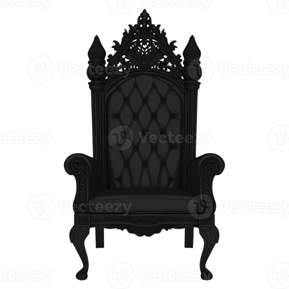 Ornate, vintage style throne chair with intricate carvings and high backrest, exuding elegance and grandeur. silhouette highlights its regal design, perfect for royalty themes png