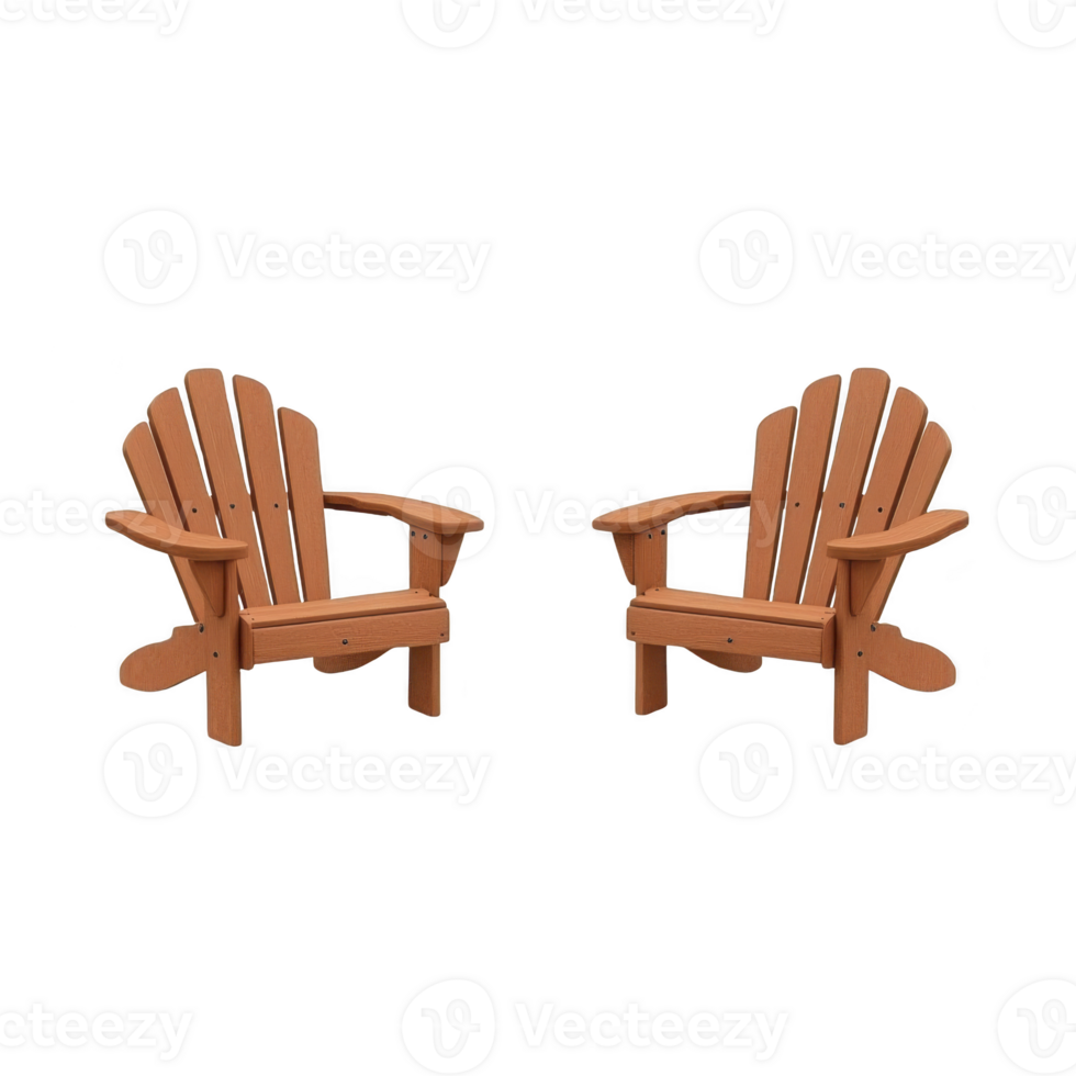 Two wooden Adirondack chairs are placed side by side, showcasing their classic slatted design and comfortable armrests, perfect for outdoor relaxation png