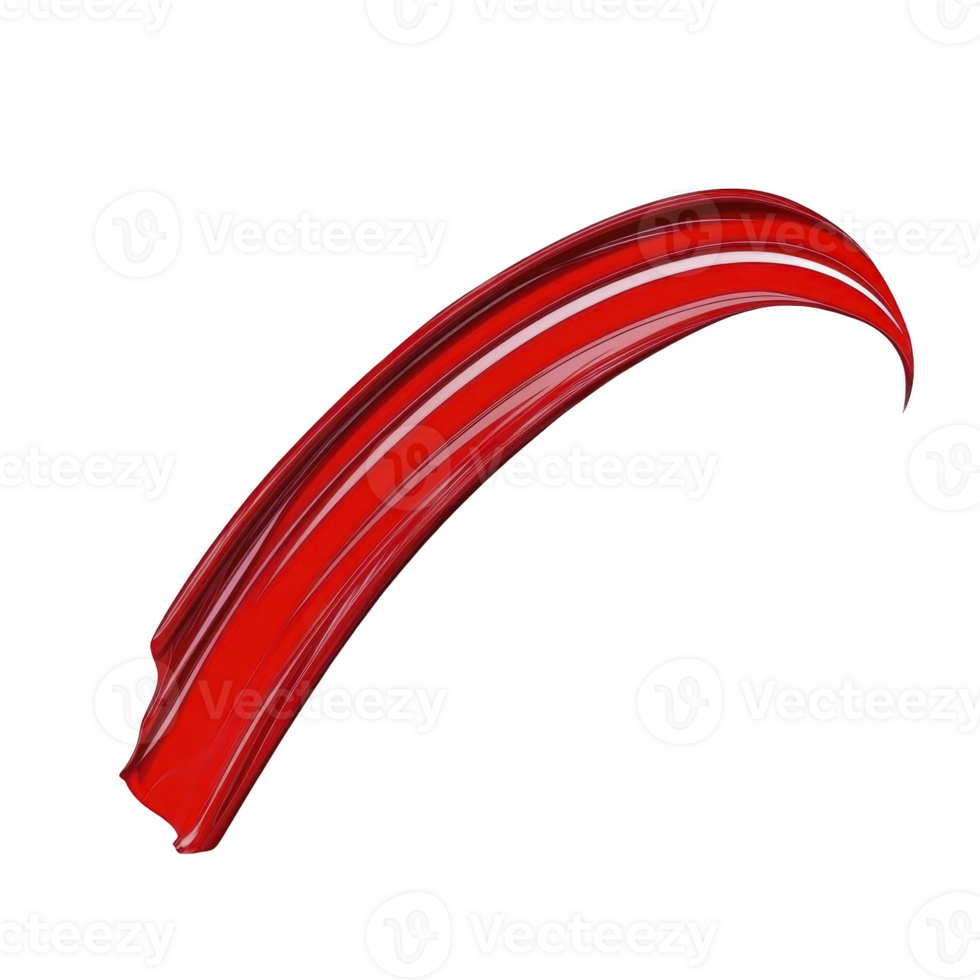 Vibrant red paint stroke with smooth curves and glossy finish, isolated on transparency background, showcasing artistic expression and creativity png