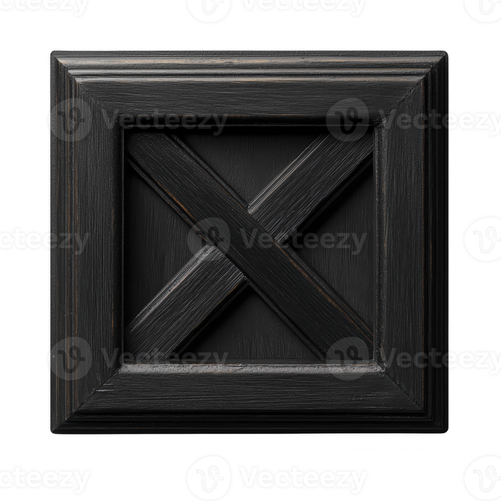 Dark wooden square panel with raised X design, showcasing rustic and elegant texture. deep color and intricate pattern add touch of sophistication, ideal for interior decor png