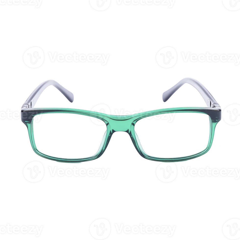 pair of stylish green eyeglasses with modern rectangular frame design, perfect for fashionable look. transparent lenses and sleek arms add contemporary touch png