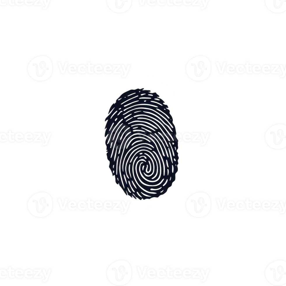 detailed black fingerprint pattern on transparency background, showcasing unique swirls and ridges. This highlights individuality and security concepts png