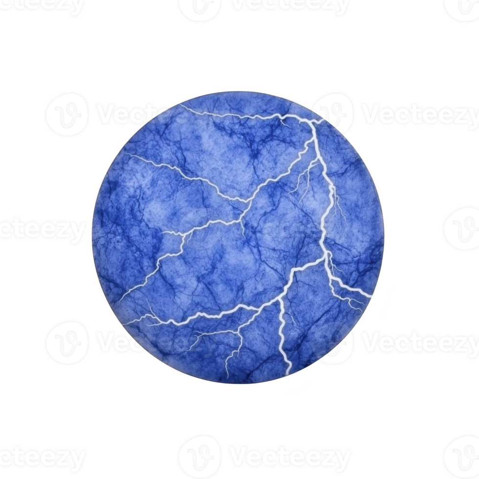 vibrant blue circular design features intricate white lightning patterns, creating dynamic and energetic visual effect. texture resembles marbled surface, adding depth and interest.blue circle png