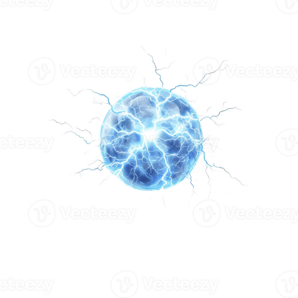 glowing blue energy sphere crackles with electric sparks against transparency background, creating dynamic and powerful visual effect. vibrant electricity arcs outward, suggesting intense energy png