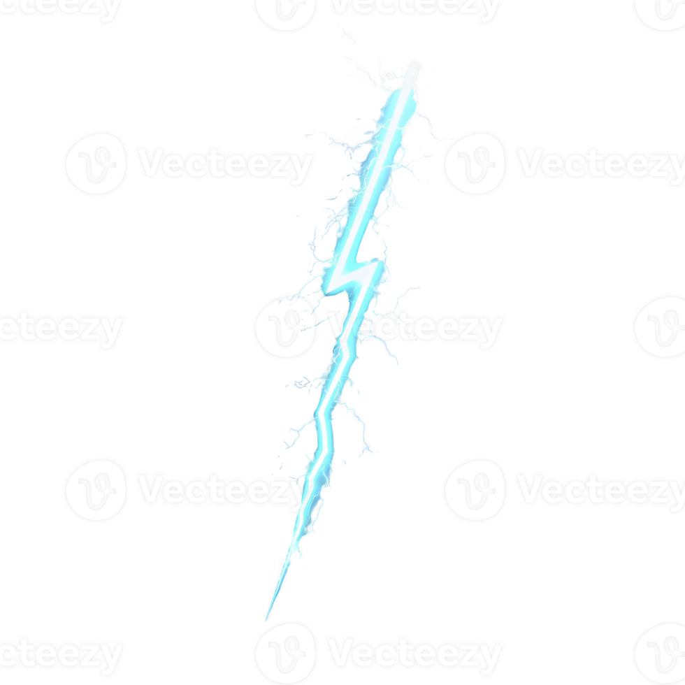 bright, electric blue lightning bolt with jagged edges and glowing energy on transparency background, symbolizing power and energy png
