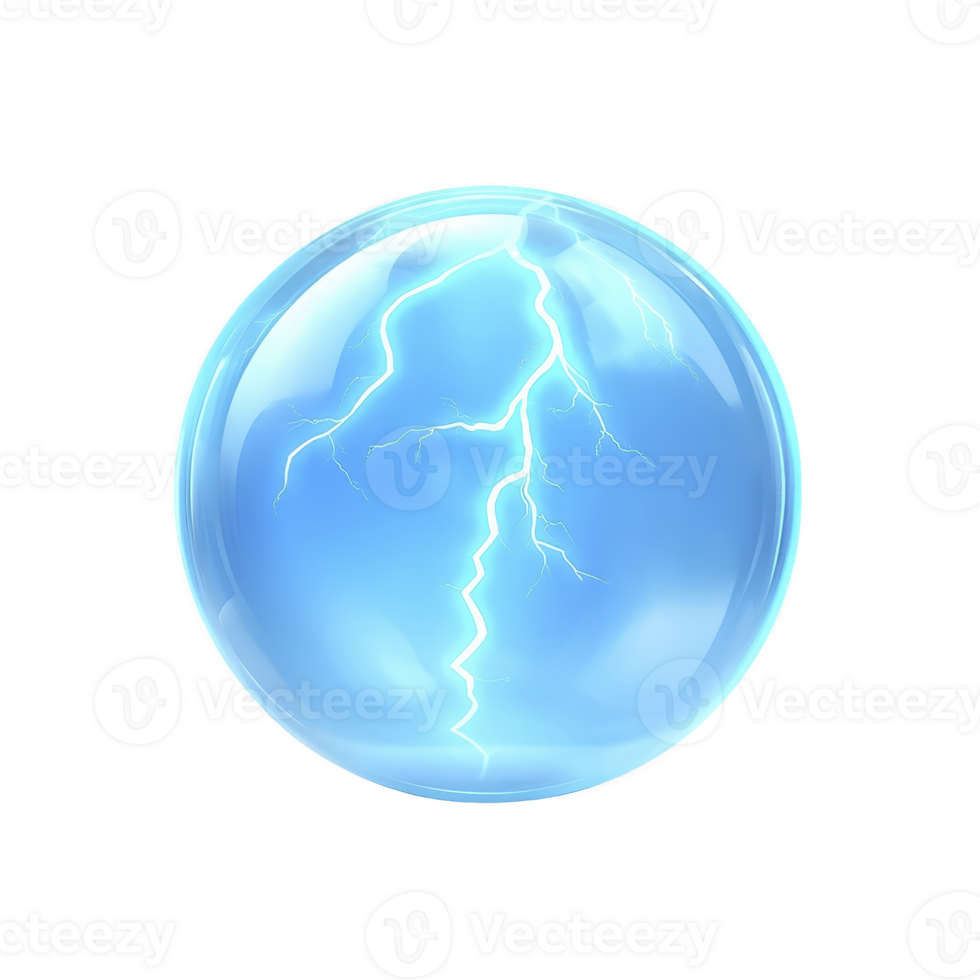 glowing blue sphere with electric lightning inside creates dynamic and energetic visual effect. transparent orb showcases bright, jagged lines of electricity, giving sense of power and movement png