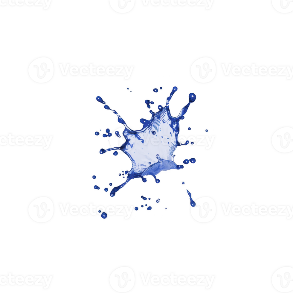 vibrant blue paint splash isolated on transparency background creates striking visual effect. dynamic splatter pattern adds sense of movement and energy to image png