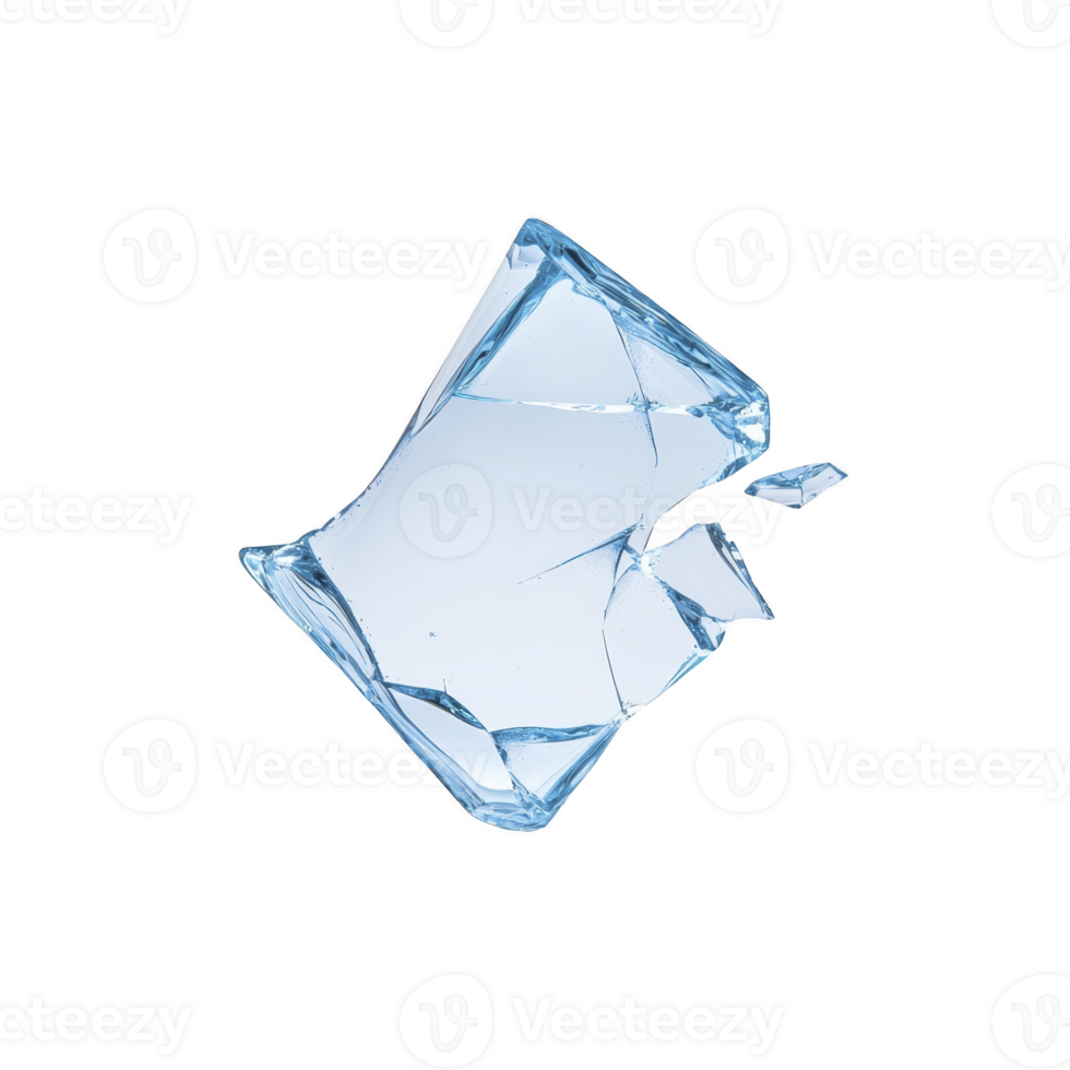 piece of shattered glass with sharp edges and reflective surface, isolated on transparency background, creating dramatic and intense visual effect png