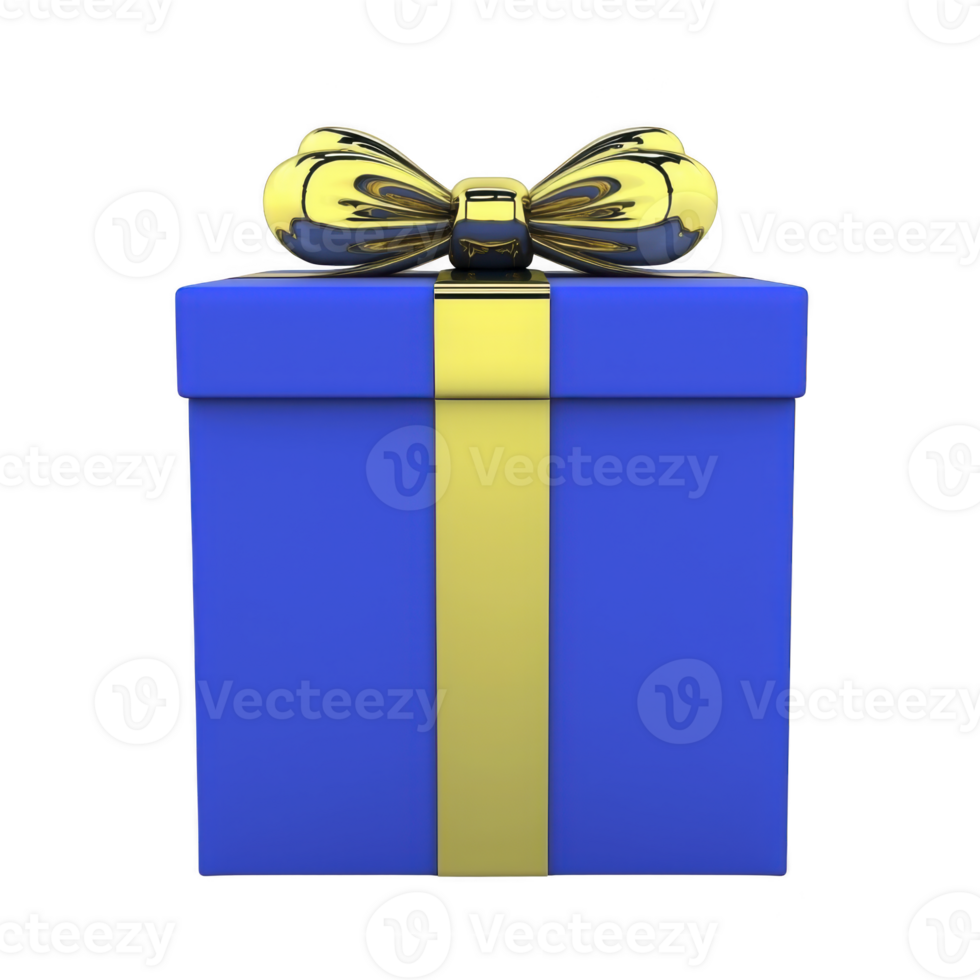vibrant blue gift box with shiny gold ribbon and bow, perfect for celebrations and special occasions, exudes sense of joy and anticipation png