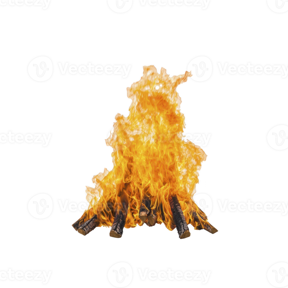 blazing campfire with bright orange flames and wooden logs creates warm and inviting atmosphere, perfect for outdoor gatherings or camping adventures png