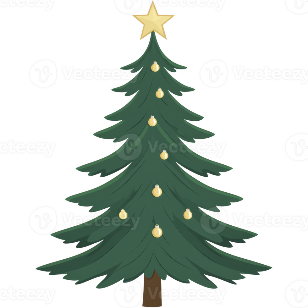 beautifully decorated Christmas tree with golden star on top and glowing lights creates festive and joyful atmosphere png