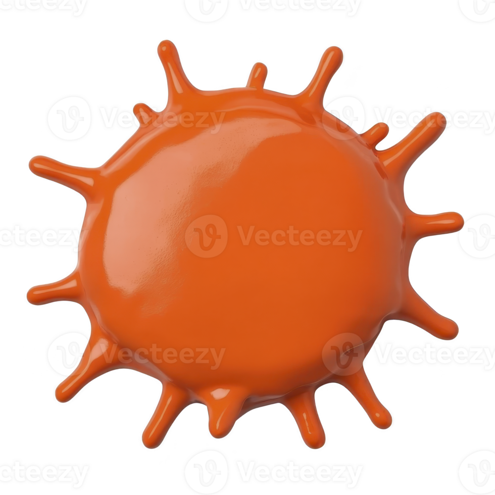 This features vibrant orange paint splash with glossy finish, resembling sunburst or abstract art piece. dynamic shape and bright color create lively and energetic visual png