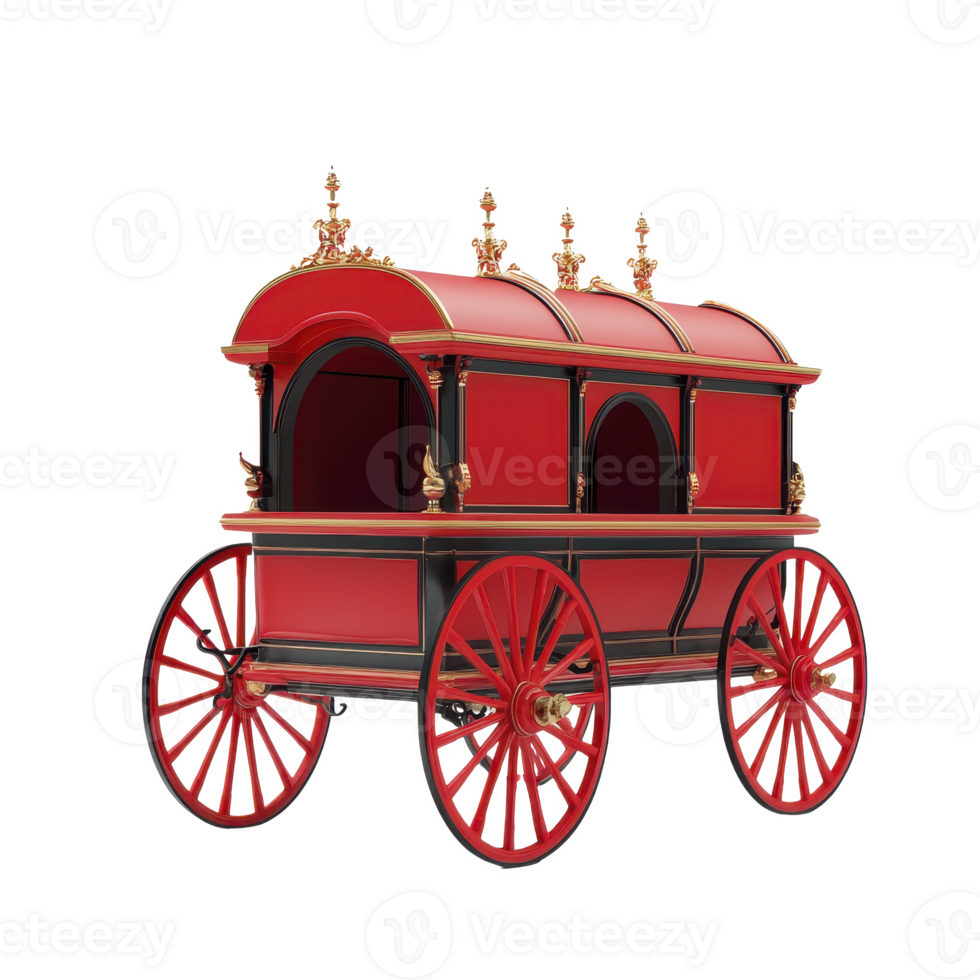 vintage red carriage with ornate gold details and large wooden wheels, evoking sense of historical elegance and craftsmanship png