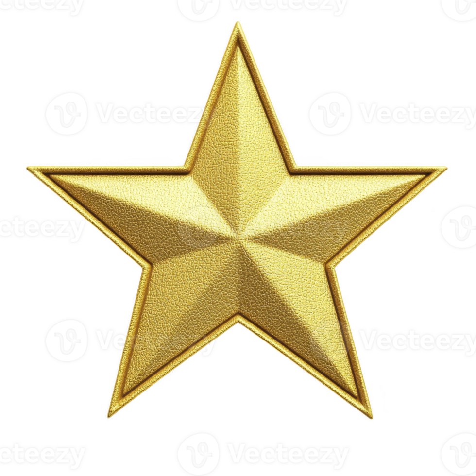 shiny gold star with textured surface and five points, symbolizing achievement or excellence, stands out against transparent background png