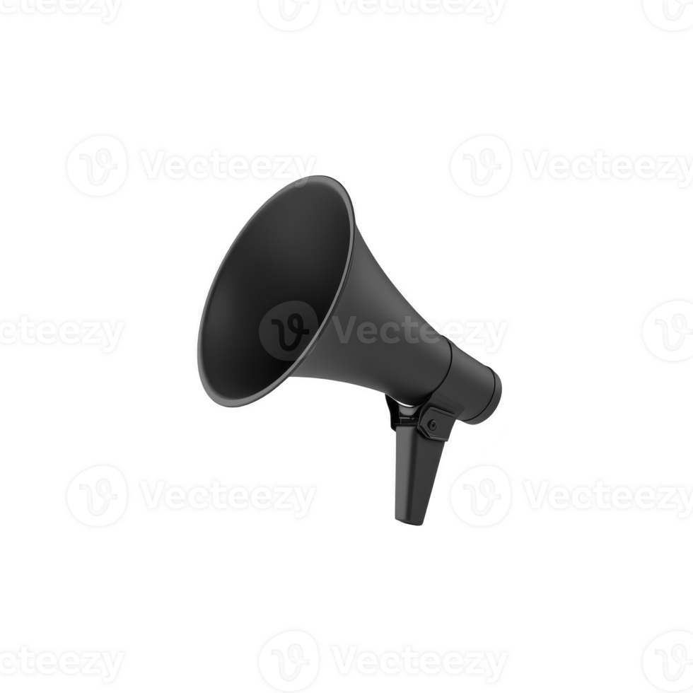 sleek black megaphone with modern design is shown against plain background, emphasizing its functionality for amplifying sound png