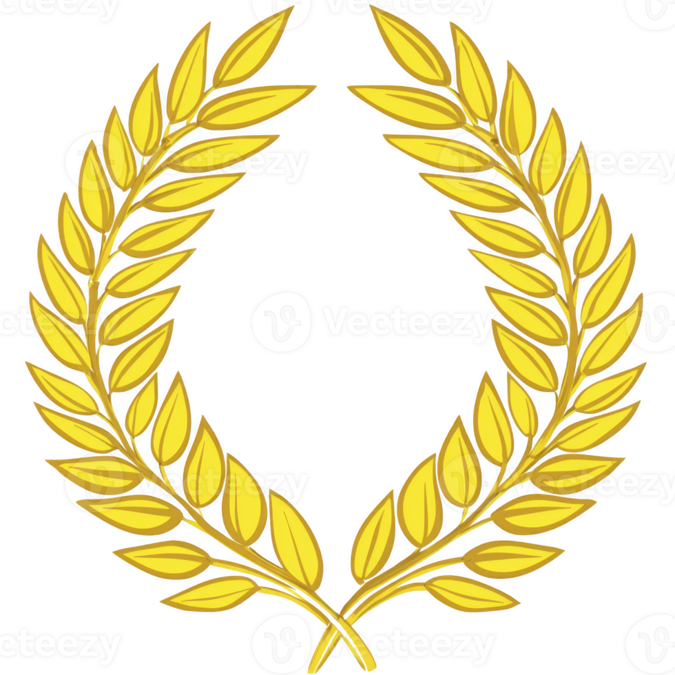 golden laurel wreath symbolizing victory and achievement, often associated with ancient Rome and Greece, is depicted in this image. vibrant yellow leaves form symmetrical, circular shape png