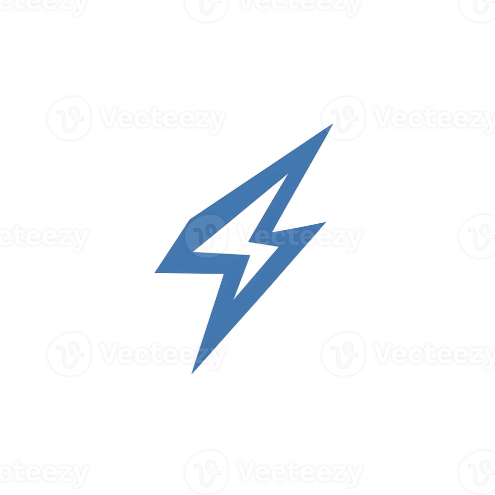 blue lightning bolt symbol on transparency background, representing energy and power. sharp angles and vibrant color convey sense of speed and intensity png