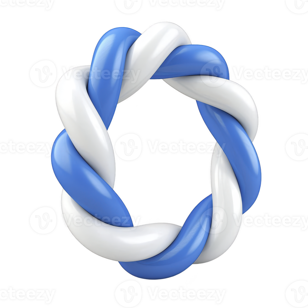 twisted blue and white ring with glossy finish creates modern and abstract design. intertwined colors form seamless loop, evoking sense of unity and balance png